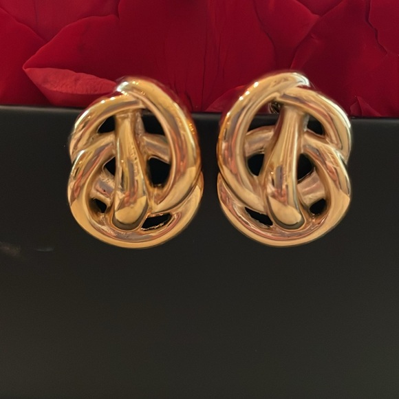 Vintage Givenchy signed statement gold tone pierced metal earrings, 1.25” X 1” - Picture 4 of 10